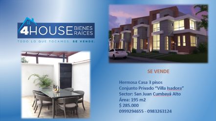 Se vende hermosa casa dentro del Conjunto privado â€œVilla Isadoraâ€ San Juan de CumbayÃ¡